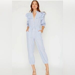 NWOT Caballero‎ Casidy Pinstripe Ruffle Jumpsuit Size Small